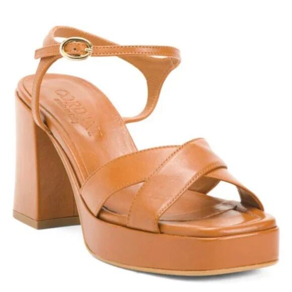 Women's Cordani Made in Italy Bowdie Platform Brown Leather Block Heels size 38 - Picture 1 of 8